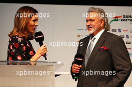 (L to R): Natalie Pinkham (GBR) Sky Sports Presenter with Dr. Vijay Mallya (IND) Sahara Force India F1 Team Owner. 22.02.2017. Sahara Force India F1 VJM10 Launch, Silverstone, England.