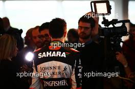Esteban Ocon (FRA) Sahara Force India F1 Team with the media. 22.02.2017. Sahara Force India F1 VJM10 Launch, Silverstone, England.