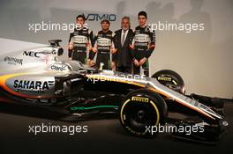 (L to R): Alfonso Celis Jr (MEX) Sahara Force India F1 Development Driver; Sergio Perez (MEX) Sahara Force India F1; Dr. Vijay Mallya (IND) Sahara Force India F1 Team Owner; Esteban Ocon (FRA) Sahara Force India F1 Team,with the Sahara Force India F1 VJM10. 22.02.2017. Sahara Force India F1 VJM10 Launch, Silverstone, England.