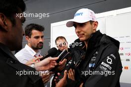 Esteban Ocon (FRA) Sahara Force India F1 Team with the media. 14.07.2017. Formula 1 World Championship, Rd 10, British Grand Prix, Silverstone, England, Practice Day.