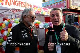 Dr. Vijay Mallya (IND) Sahara Force India F1 Team Owner with Craig Slater (GBR) Sky F1 Reporter at the Silverstone Woodlands Campsite. 14.07.2017. Formula 1 World Championship, Rd 10, British Grand Prix, Silverstone, England, Practice Day.