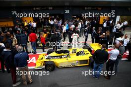 Rene Arnoux (FRA) with the Renault RS01 as the team celebrate 40 years in F1. 15.07.2017. Formula 1 World Championship, Rd 10, British Grand Prix, Silverstone, England, Qualifying Day.