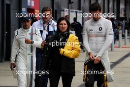 Jolyon Palmer (GBR) Renault Sport F1 Team with Lucy Genon (GBR). 15.07.2017. Formula 1 World Championship, Rd 10, British Grand Prix, Silverstone, England, Qualifying Day.
