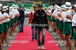 Sergio Perez (MEX) Sahara Force India F1 on the drivers parade. 16.07.2017. Formula 1 World Championship, Rd 10, British Grand Prix, Silverstone, England, Race Day.