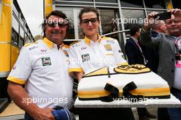 Rene Arnoux (FRA) celebrates 40 years of Renault Sport in F1 with the team. 16.07.2017. Formula 1 World Championship, Rd 10, British Grand Prix, Silverstone, England, Race Day.