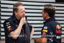 (L to R): Andy Palmer (GBR) Aston Martin CEO with Christian Horner (GBR) Red Bull Racing Team Principal. 16.07.2017. Formula 1 World Championship, Rd 10, British Grand Prix, Silverstone, England, Race Day.