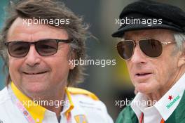(L to R): Rene Arnoux (FRA) with Jackie Stewart (GBR). 16.07.2017. Formula 1 World Championship, Rd 10, British Grand Prix, Silverstone, England, Race Day.