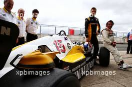 Rene Arnoux (FRA) with Sergey Sirotkin (RUS) Renault Sport F1 Team Third Driver and the Renault RE40. 16.07.2017. Formula 1 World Championship, Rd 10, British Grand Prix, Silverstone, England, Race Day.