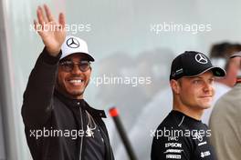 (L to R): Lewis Hamilton (GBR) Mercedes AMG F1 and team mate Valtteri Bottas (FIN) Mercedes AMG F1. 13.07.2017. Formula 1 World Championship, Rd 10, British Grand Prix, Silverstone, England, Preparation Day.