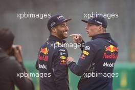 (L to R): Daniel Ricciardo (AUS) Red Bull Racing with team mate Max Verstappen (NLD) Red Bull Racing. 13.07.2017. Formula 1 World Championship, Rd 10, British Grand Prix, Silverstone, England, Preparation Day.