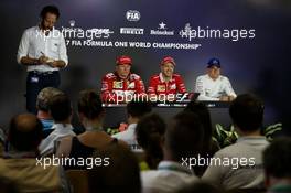 The post race FIA Press Conference (L to R): Kimi Raikkonen (FIN) Ferrari, second; Sebastian Vettel (GER) Ferrari, race winner; Valtteri Bottas (FIN) Mercedes AMG F1, third. 30.07.2017. Formula 1 World Championship, Rd 11, Hungarian Grand Prix, Budapest, Hungary, Race Day.