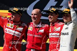 The podium (L to R): Kimi Raikkonen (FIN) Ferrari, second; Jock Clear (GBR) Ferrari Engineering Director; Sebastian Vettel (GER) Ferrari, race winner; Valtteri Bottas (FIN) Mercedes AMG F1, third. 30.07.2017. Formula 1 World Championship, Rd 11, Hungarian Grand Prix, Budapest, Hungary, Race Day.