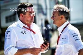 (L to R): Eric Boullier (FRA) McLaren Racing Director with Jonathan Neale (GBR) McLaren Chief Operating Officer. 29.07.2017. Formula 1 World Championship, Rd 11, Hungarian Grand Prix, Budapest, Hungary, Qualifying Day.