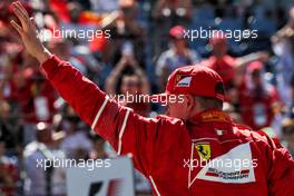 Kimi Raikkonen (FIN) Ferrari celebrates his second position in qualifying parc ferme. 29.07.2017. Formula 1 World Championship, Rd 11, Hungarian Grand Prix, Budapest, Hungary, Qualifying Day.