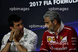 (L to R): Toto Wolff (GER) Mercedes AMG F1 Shareholder and Executive Director and Maurizio Arrivabene (ITA) Ferrari Team Principal in the FIA Press Conference. 01.09.2017. Formula 1 World Championship, Rd 13, Italian Grand Prix, Monza, Italy, Practice Day.