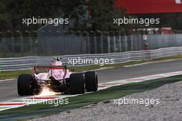 Esteban Ocon (FRA) Sahara Force India F1 VJM10 sends sparks flying. 01.09.2017. Formula 1 World Championship, Rd 13, Italian Grand Prix, Monza, Italy, Practice Day.