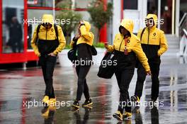 Renault Sport F1 Team in a wet and rainy paddock. 02.09.2017. Formula 1 World Championship, Rd 13, Italian Grand Prix, Monza, Italy, Qualifying Day.