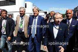(L to R): Paolo Gentiloni (ITA) Italian Premier; Jean Todt (FRA) FIA President; and Dr. Angelo Sticchi Damiani (ITA) Aci Csai President. 03.09.2017. Formula 1 World Championship, Rd 13, Italian Grand Prix, Monza, Italy, Race Day.