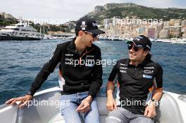 (L to R): Esteban Ocon (FRA) Sahara Force India F1 Team with team mate Sergio Perez (MEX) Sahara Force India F1. 26.05.2017. Formula 1 World Championship, Rd 6, Monaco Grand Prix, Monte Carlo, Monaco, Friday.