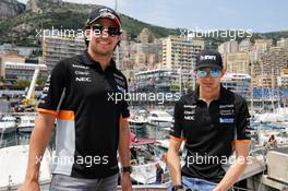 (L to R): Sergio Perez (MEX) Sahara Force India F1 with Esteban Ocon (FRA) Sahara Force India F1 Team. 26.05.2017. Formula 1 World Championship, Rd 6, Monaco Grand Prix, Monte Carlo, Monaco, Friday.
