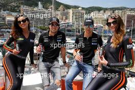(L to R): Sergio Perez (MEX) Sahara Force India F1 with Esteban Ocon (FRA) Sahara Force India F1 Team with Hype Energy Drink girls. 26.05.2017. Formula 1 World Championship, Rd 6, Monaco Grand Prix, Monte Carlo, Monaco, Friday.