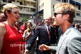 (L to R): Princess Charlene of Monaco with HSH Prince Albert of Monaco (MON) and Nico Rosberg (GER). 28.05.2017. Formula 1 World Championship, Rd 6, Monaco Grand Prix, Monte Carlo, Monaco, Race Day.