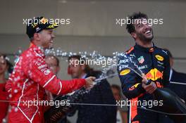 Sebastian Vettel (GER) Ferrari SF70H and Daniel Ricciardo (AUS) Red Bull Racing. 28.05.2017. Formula 1 World Championship, Rd 6, Monaco Grand Prix, Monte Carlo, Monaco, Race Day.