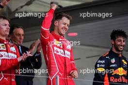 The podium (L to R): Kimi Raikkonen (FIN) Ferrari, second; Sebastian Vettel (GER) Ferrari, race winner; Daniel Ricciardo (AUS) Red Bull Racing, third. 28.05.2017. Formula 1 World Championship, Rd 6, Monaco Grand Prix, Monte Carlo, Monaco, Race Day.