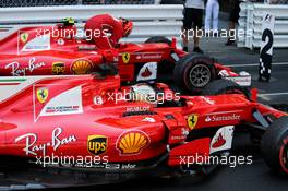 Race winner Sebastian Vettel (GER) Ferrari SF70H and Kimi Raikkonen (FIN) Ferrari SF70H in parc ferme. 28.05.2017. Formula 1 World Championship, Rd 6, Monaco Grand Prix, Monte Carlo, Monaco, Race Day.