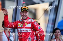 Race winner Sebastian Vettel (GER) Ferrari celebrates on the podium. 28.05.2017. Formula 1 World Championship, Rd 6, Monaco Grand Prix, Monte Carlo, Monaco, Race Day.