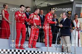Race winner Sebastian Vettel (GER) Ferrari celebrates on the podium with HSH Prince Albert of Monaco (MON). 28.05.2017. Formula 1 World Championship, Rd 6, Monaco Grand Prix, Monte Carlo, Monaco, Race Day.
