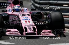 Sergio Perez (MEX) Sahara Force India F1 VJM10 with a damaged front wing. 28.05.2017. Formula 1 World Championship, Rd 6, Monaco Grand Prix, Monte Carlo, Monaco, Race Day.