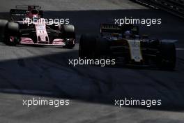 Sergio Perez (MEX) Sahara Force India F1 VJM10 follows Jolyon Palmer (GBR) Renault Sport F1 Team RS17. 28.05.2017. Formula 1 World Championship, Rd 6, Monaco Grand Prix, Monte Carlo, Monaco, Race Day.