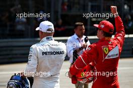 Kimi Raikkonen (FIN) Ferrari celebrates his pole position in parc ferme with Valtteri Bottas (FIN) Mercedes AMG F1. 27.05.2017. Formula 1 World Championship, Rd 6, Monaco Grand Prix, Monte Carlo, Monaco, Qualifying Day.