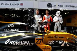 (L to R): Nico Hulkenberg (GER) Renault Sport F1 Team and Jolyon Palmer (GBR) Renault Sport F1 Team with characters from Star Wars to celebrate 40 years since the first film release. 28.05.2017. Formula 1 World Championship, Rd 6, Monaco Grand Prix, Monte Carlo, Monaco, Race Day.