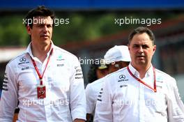 (L to R): Toto Wolff (GER) Mercedes AMG F1 Shareholder and Executive Director with Ron Meadows (GBR) Mercedes GP Team Manager. 25.05.2017. Formula 1 World Championship, Rd 6, Monaco Grand Prix, Monte Carlo, Monaco, Practice Day.
