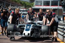 Haas VF-17 pushed to scrutineering. 24.05.2017. Formula 1 World Championship, Rd 6, Monaco Grand Prix, Monte Carlo, Monaco, Preparation Day.