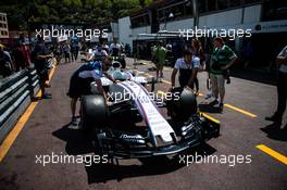 Williams FW40 pushed to scrutineering. 24.05.2017. Formula 1 World Championship, Rd 6, Monaco Grand Prix, Monte Carlo, Monaco, Preparation Day.