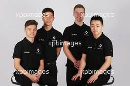 Renault Sport Academy Drivers (L to R): Max Fewtrell (GBR); Jack Aitken (GBR); Jarno Opmeer (NLD); Sun Yue Yang (CHN).  21.02.2017. Renault Sport Formula One Team RS17 Launch, Royal Horticultural Society Headquarters, London, England.