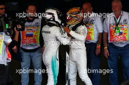 (L to R): Race winner Valtteri Bottas (FIN) Mercedes AMG F1 celebrates with his team mate Lewis Hamilton (GBR) Mercedes AMG F1. 30.04.2017. Formula 1 World Championship, Rd 4, Russian Grand Prix, Sochi Autodrom, Sochi, Russia, Race Day.