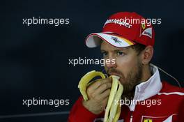 Sebastian Vettel (GER) Ferrari in the FIA Press Conference. 30.04.2017. Formula 1 World Championship, Rd 4, Russian Grand Prix, Sochi Autodrom, Sochi, Russia, Race Day.