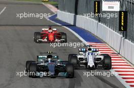 Valtteri Bottas (FIN) Mercedes AMG F1 W08 laps Felipe Massa (BRA) Williams FW40 on the final lap of the race, leading Sebastian Vettel (GER) Ferrari SF70H. 30.04.2017. Formula 1 World Championship, Rd 4, Russian Grand Prix, Sochi Autodrom, Sochi, Russia, Race Day.