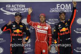 Pole for Sebastian Vettel (GER) Ferrari SF70H, 2nd for Max Verstappen (NLD) Red Bull Racing RB13 and 3rd for Daniel Ricciardo (AUS) Red Bull Racing RB13. 16.09.2017. Formula 1 World Championship, Rd 14, Singapore Grand Prix, Marina Bay Street Circuit, Singapore, Qualifying Day.