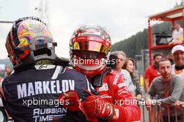 Race 1, Charles Leclerc (MON) PREMA Racing race winner and 2nd place Artem Markelov (Rus) Russian Time 26.08.2017. Formula 2 Championship, Rd 8, Spa-Francorchamps, Belgium, Saturday.