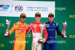 Race 1, 2nd place  Norman Nato (FRA) Pertamina Arden, Charles Leclerc (MON) PREMA Racing race winner and 3rd place Oliver Rowland (GBR) DAMS 15.07.2017. FIA Formula 2 Championship, Rd 6, Silverstone, England, Saturday.