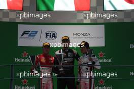 Race 1, the podium, winner Luca Ghiotto (ITA) Russian Time, 2nd Antonio Fuoco (ITA) Prema Racing Team, 3rd Nobuharu Matsushita (JPN) ART Grand Prix 02.09.2017. Formula 2 Championship, Rd 9, Monza, Italy, Saturday.