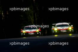(L to R): Richard Lietz (AUT) / Frederic Makowiecki (FRA) / Patrick Pilet (FRA) #91 Porsche GT Team, Porsche 911 RSR and Michael Christensen (DEN) / Kevin Estre (FRA) / Dirk Werner (GER) #92 Porsche GT Team, Porsche 911 RSR. FIA World Endurance Championship, Le Mans 24 Hours - Race, Saturday 17th June 2017. Le Mans, France.