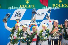 Oliver Jarvis (GBR), Ho-Ping Tung (CHN), David Cheng (USA), Thomas Laurent (FRA) #38 Jackie Chan DC Racing, Oreca 07 - Gibson, celebrate second position on the podium. 14.06.2017-18.06.2016 Le Mans 24 Hour Race 2017, Le Mans, France