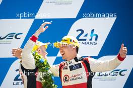 Thomas Laurent (FRA) and David Cheng (USA) #38 Jackie Chan DC Racing, Oreca 07 - Gibson, celebrate second position on the podium. pictures. Every used picture is fee-liable. Â© Copyright: Price / XPB Images 14.06.2017-18.06.2016 Le Mans 24 Hour Race 2017, Le Mans, France