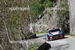 Dani Sordo (ESP)-Marc Marti (ESP),Hyundai i2 Coupe WRC, Hyundai Motorsport 06-09.04.2017. FIA World Rally Championship, Rd 4, Rally Tour De Corse, Ajaccio, Trier, France.